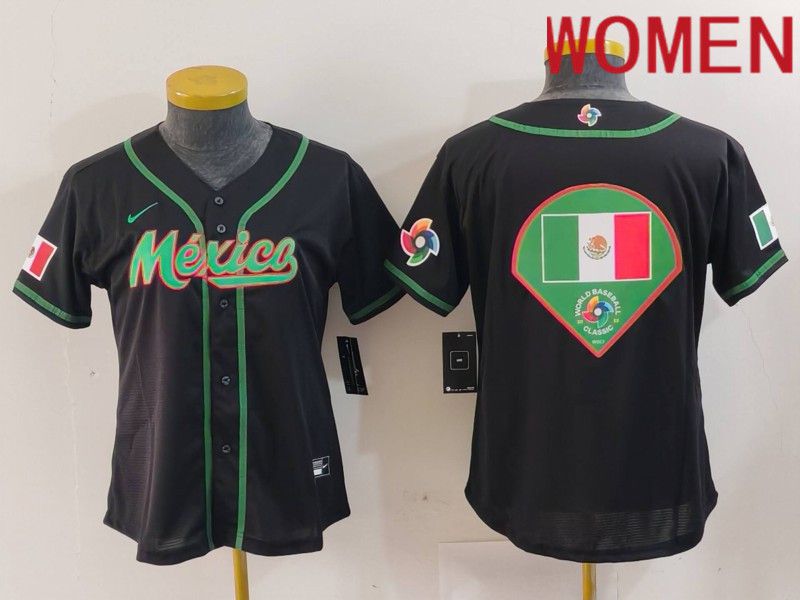 Women 2024 World Cub Mexico Blank Black Nike MLB Jersey style 13